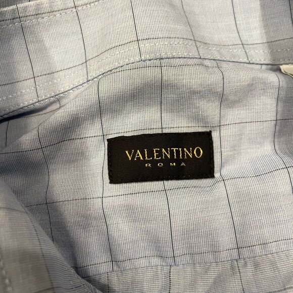 Valentino Roma Dress Shirt Mens Large 40 / 15.75 Blue Check Button Down Italy * - Picture 3 of 11